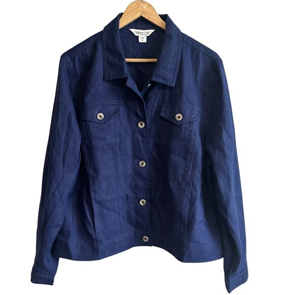 Coldwater Creek Journeys Lightweight Washable Linen Jacket Navy Blue XL - Picture 2 of 11